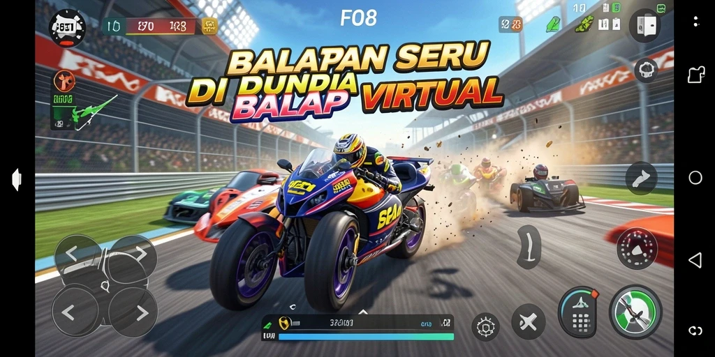 Screenshot gameplay Racing yang menampilkan balapan seru dan kendaraan cepat.