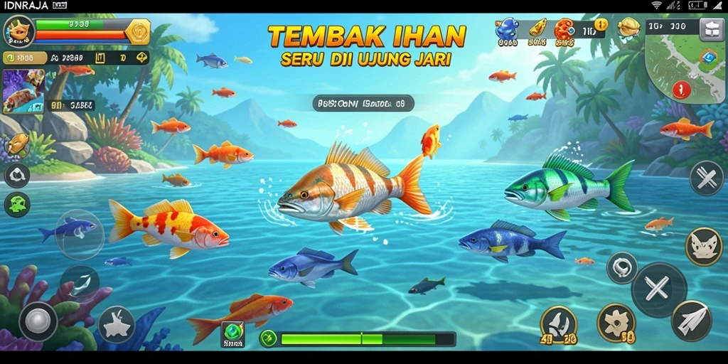 Tampilan gameplay menembak ikan di IDNRAJA yang seru.