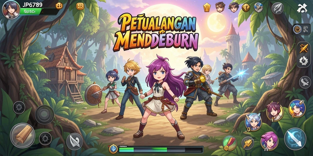 Tangkapan layar gameplay dari JP6789, menampilkan karakter Anime yang beraksi.