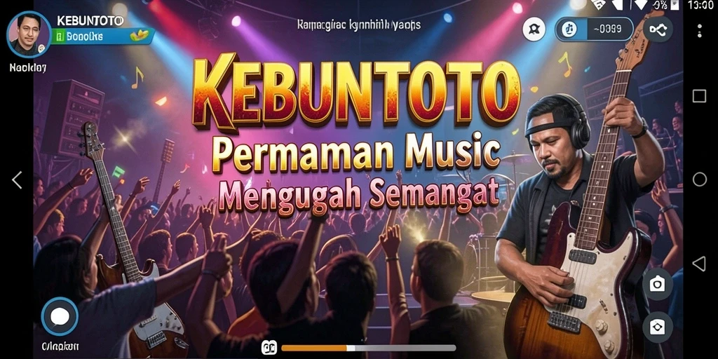 Screenshot gameplay KEBUNTOTO saat pengguna bermain musik dengan antarmuka yang menarik.