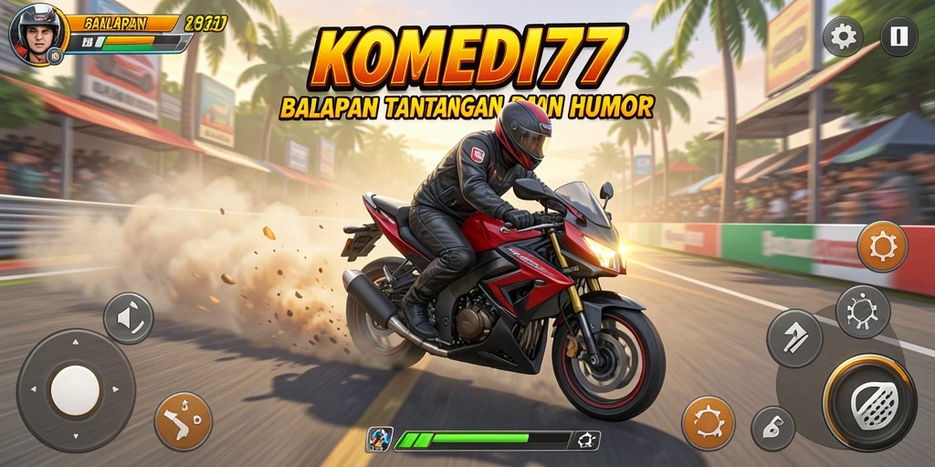 Tampilan menarik dari gameplay KOMEDI77 yang penuh aksi balapan motor.