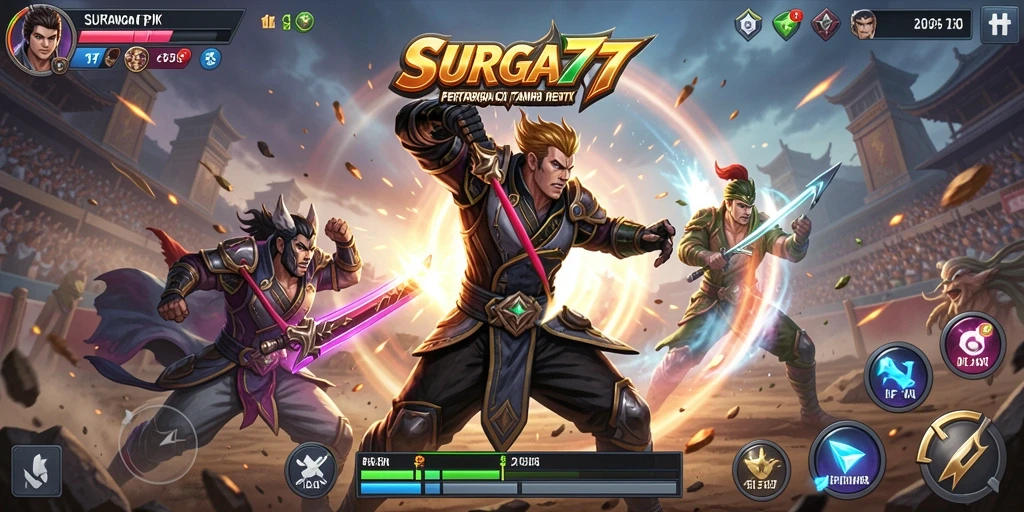 Tampilan gameplay SURGA77 yang penuh aksi dan menegangkan.